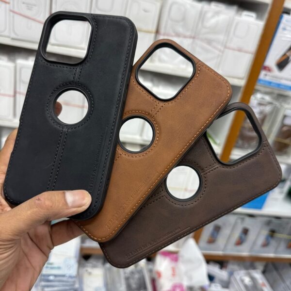 Leather iPhone Case with Logo Cutout in Various Colors