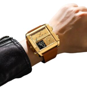 POEDAGAR Men's Gold Waterproof Digital Timepiece