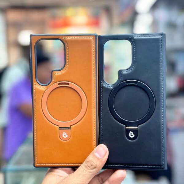 Leather Phone Case with Stand and MagSafe for Samsung Ultra Models