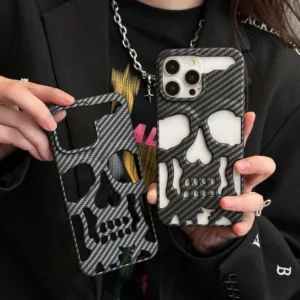 Skull Design Carbon Fiber Phone Case for iPhone Models