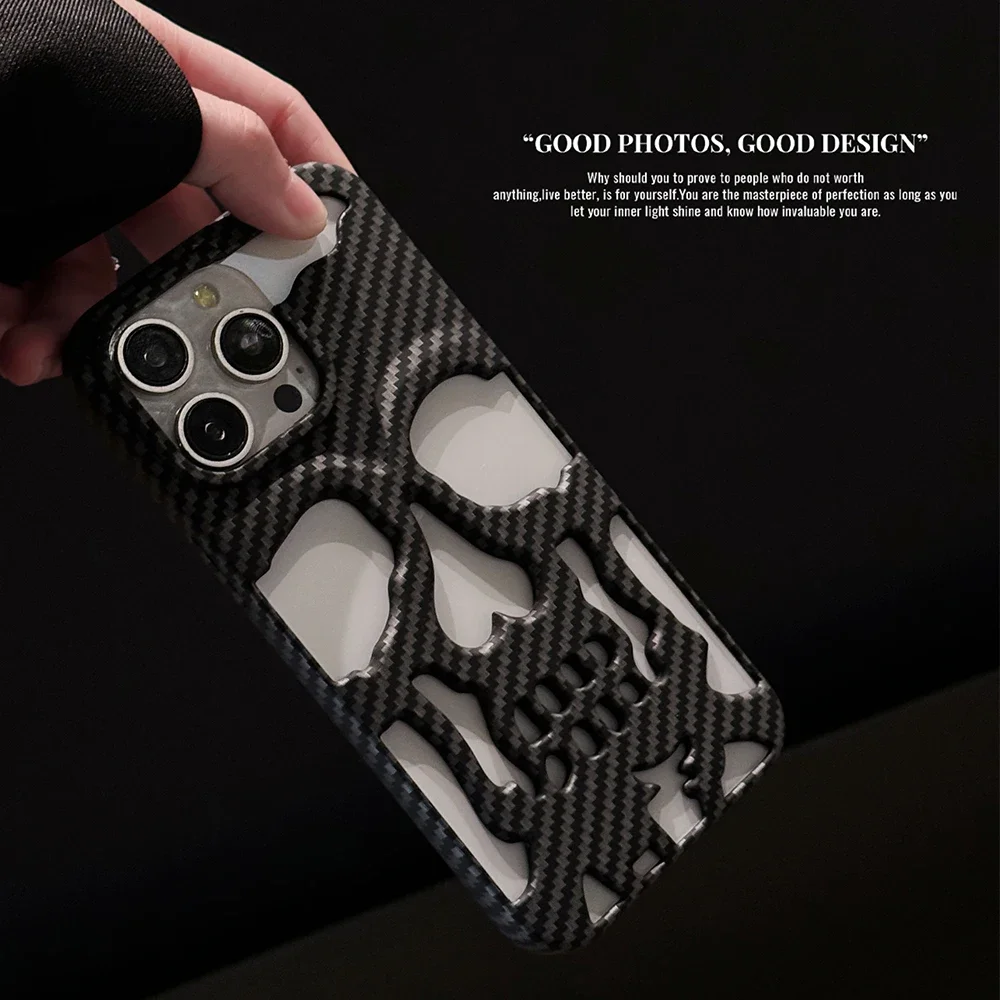 Skull Design Carbon Fiber Phone Case for iPhone Models 2
