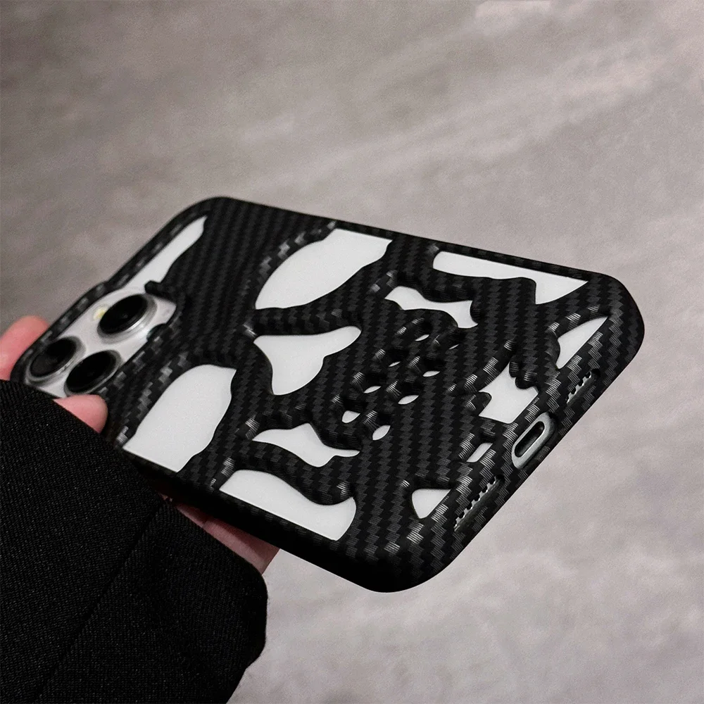 Skull Design Carbon Fiber Phone Case for iPhone Models 3