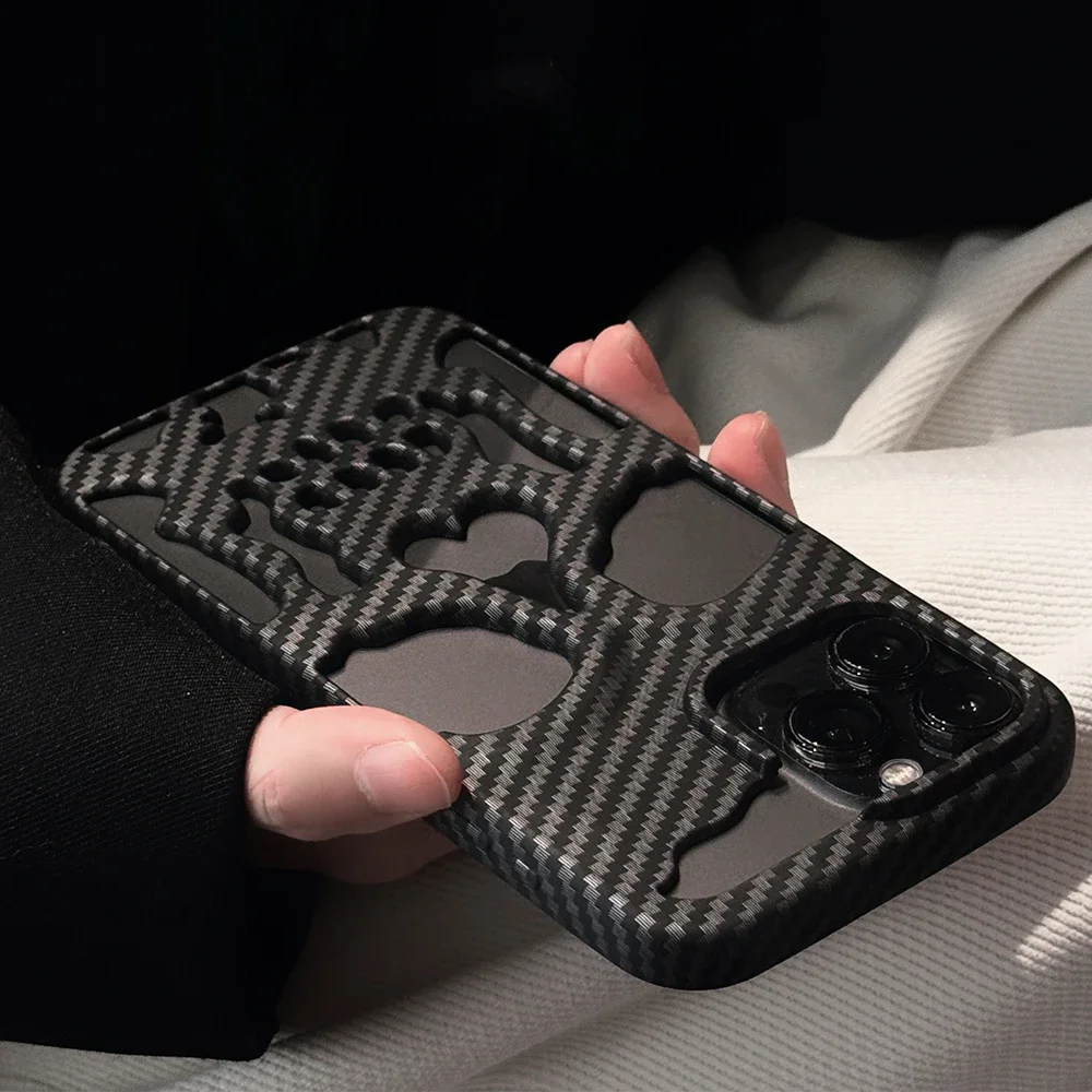 Skull Design Carbon Fiber Phone Case for iPhone Models 4