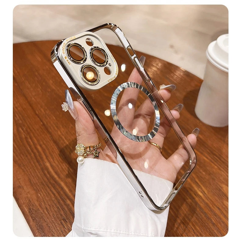 Clear Magnetic Case with Metal Lens Protector for iPhone