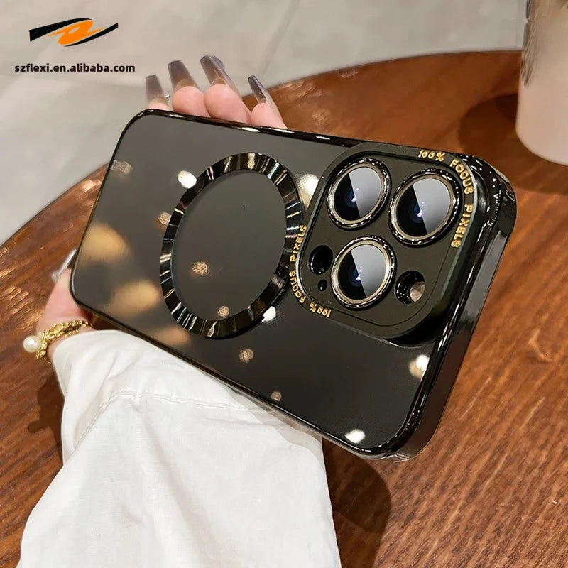 Clear Magnetic Case with Metal Lens Protector for iPhone 8