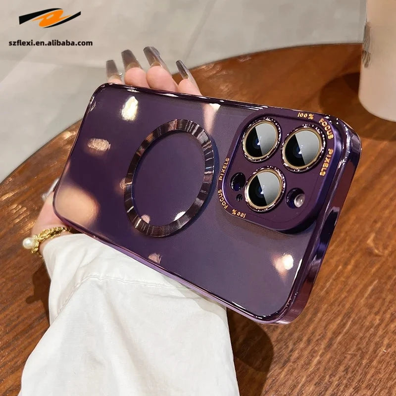 Clear Magnetic Case with Metal Lens Protector for iPhone 7