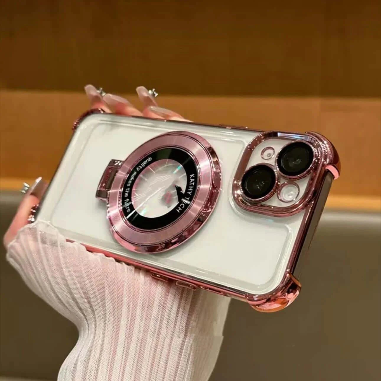 Durable Acrylic iPhone Case with Foldable Metal Support 8