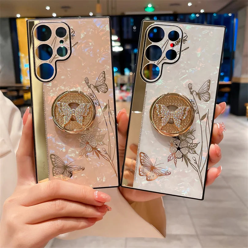 Elegant Butterfly Phone Cover with Ring for Samsung Devices