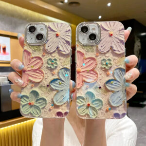 Glitter Blue Light Gloss Flower Design Lens Case for iPhone price in Bangladesh