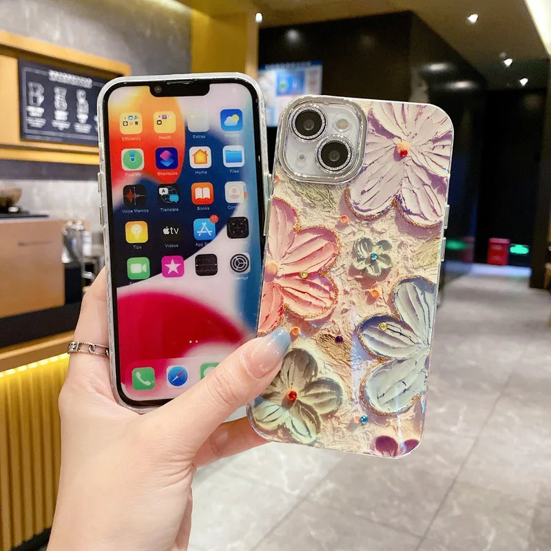 Glitter Blue Light Gloss Flower Design Lens Case for iPhone price in Bangladesh 3