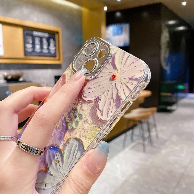 Glitter Blue Light Gloss Flower Design Lens Case for iPhone price in Bangladesh 5