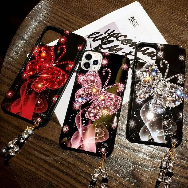 Glittery Pink Rhinestone Butterfly iPhone Case