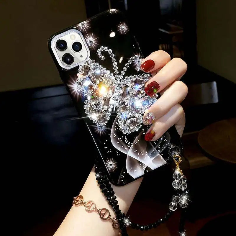 Glittery Pink Rhinestone Butterfly iPhone Case 2