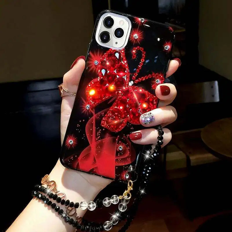 Glittery Pink Rhinestone Butterfly iPhone Case 8