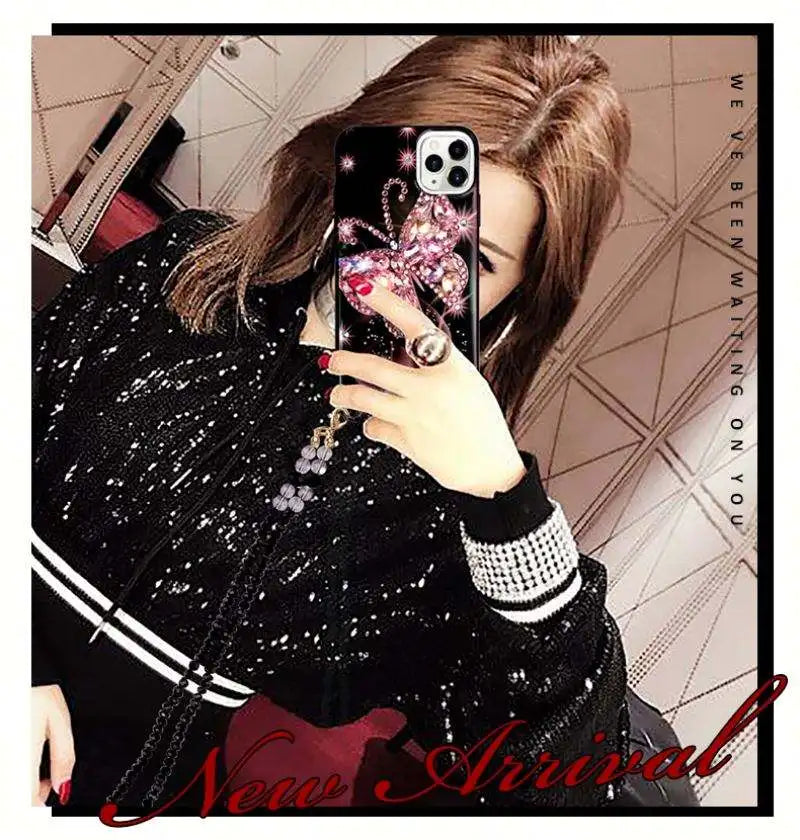 Glittery Pink Rhinestone Butterfly iPhone Case 5