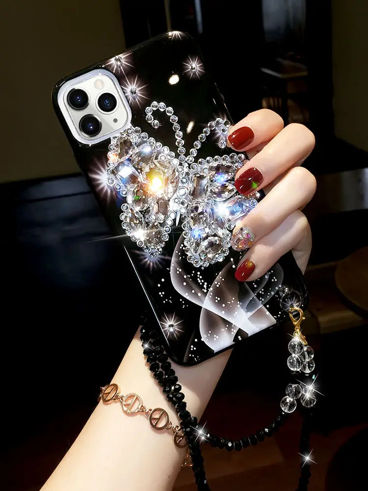 Glittery Pink Rhinestone Butterfly iPhone Case 6