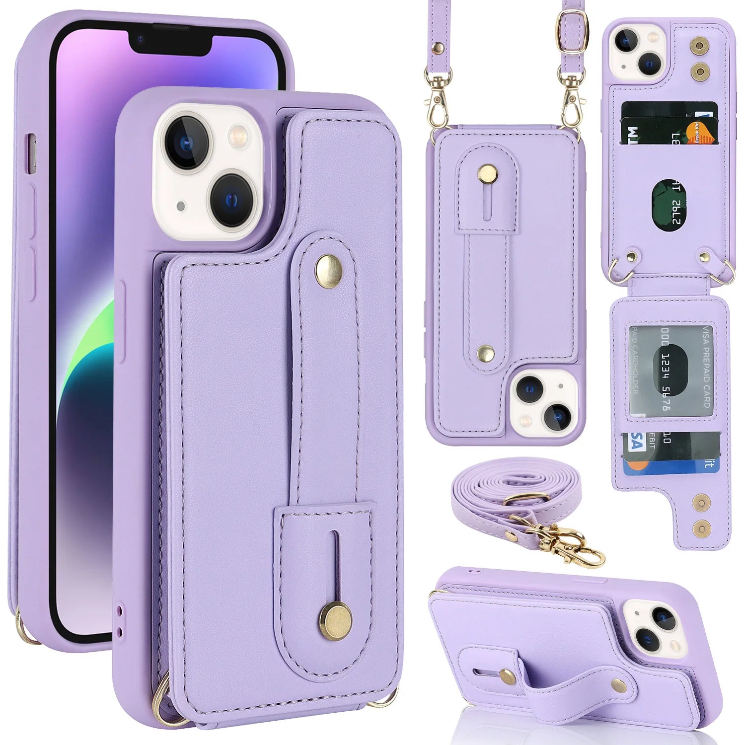 Leather Phone Case with Card Holder and Wrist Strap for iPhone 11