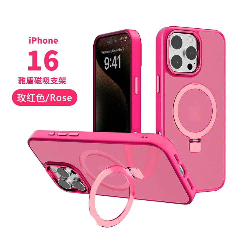 Magnetic Matte Black Phone Case with 360 Degree Stand for iPhone 15