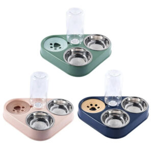 3-in-1 Stainless Steel Pet Feeder with Water Bottle & Auto Dispenser