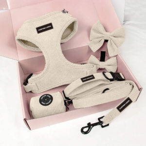 Pink Corduroy Dog Harness & Leash Set with Custom Logo 3