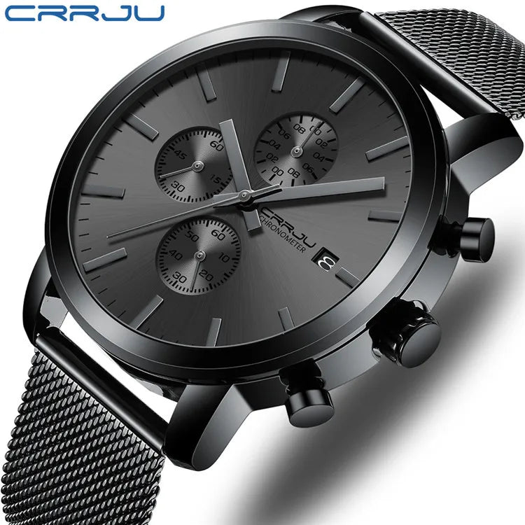 CRRJU Men's Luxury Stainless Steel Waterproof Quartz Watch 6