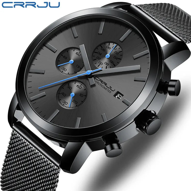 CRRJU Men's Luxury Stainless Steel Waterproof Quartz Watch 7