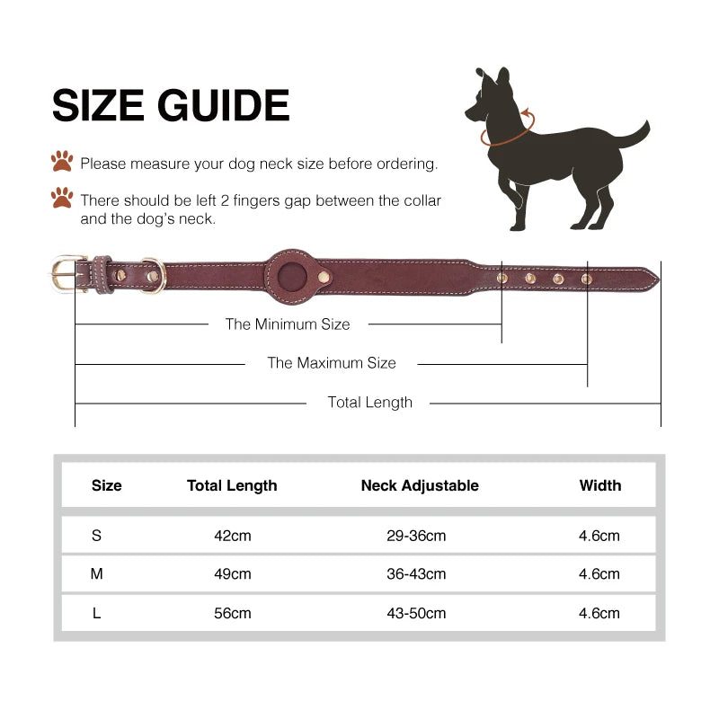 Custom Logo Leather Dog Collar with AirTag Holder 4