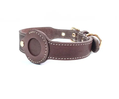 Custom Logo Leather Dog Collar with AirTag Holder 6