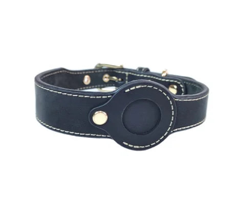 Custom Logo Leather Dog Collar with AirTag Holder 7