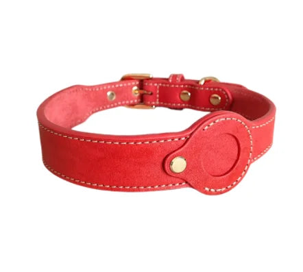 Custom Logo Leather Dog Collar with AirTag Holder 8