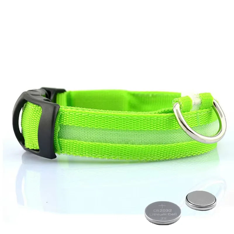 LED Nylon Dog Collar Adjustable Night Safety Glow 1