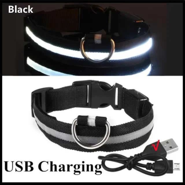 LED Nylon Dog Collar Adjustable Night Safety Glow 11
