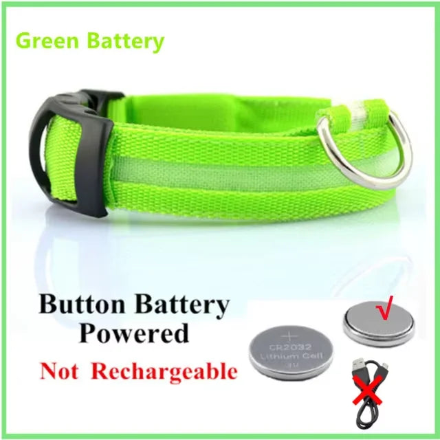 LED Nylon Dog Collar Adjustable Night Safety Glow 16