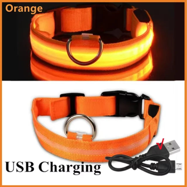 LED Nylon Dog Collar Adjustable Night Safety Glow 6