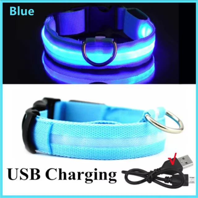 LED Nylon Dog Collar Adjustable Night Safety Glow 7
