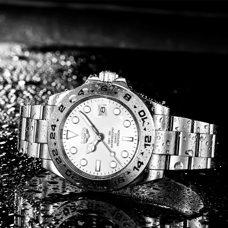 LIGE Men's Waterproof Stainless Steel Quartz Watch with Date & Luminous Hands 3