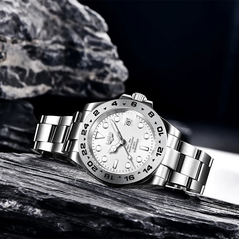 LIGE Men's Waterproof Stainless Steel Quartz Watch with Date & Luminous Hands 5