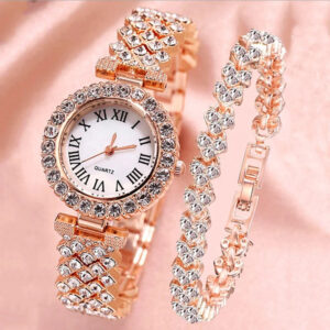 Luxury Crystal Rose Gold Women's Watch Gift Set