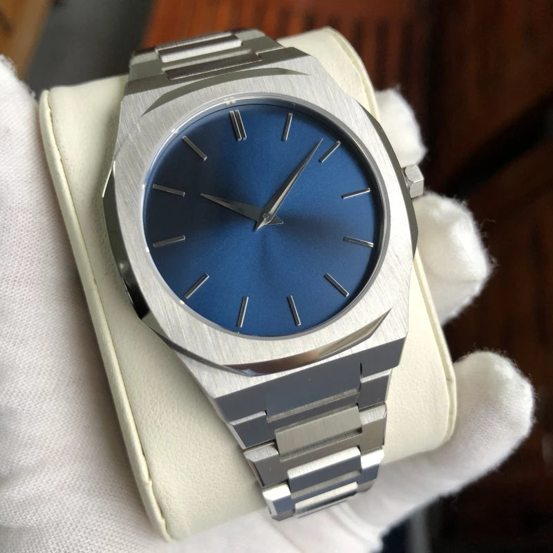 Men's 40mm Ultra-Thin Quartz Watch 316L Steel, Water Resistant 10