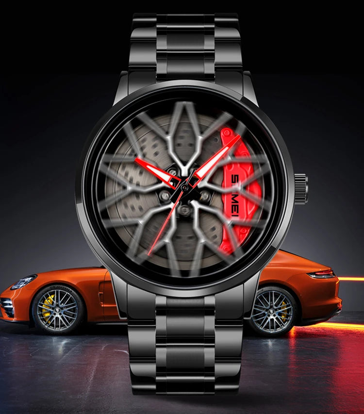 Men's Luxury Quartz Watch Waterproof Car Wheel Design