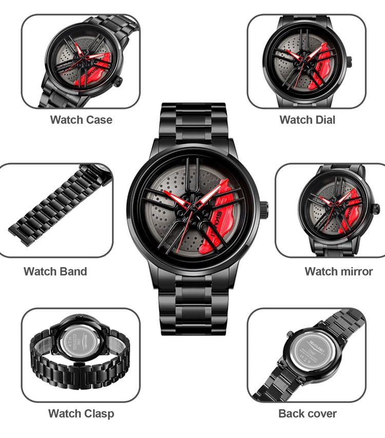 Men's Luxury Quartz Watch Waterproof Car Wheel Design 4