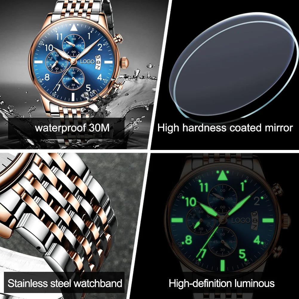 Men's Luxury Stainless Steel Chronograph Quartz Watch 5