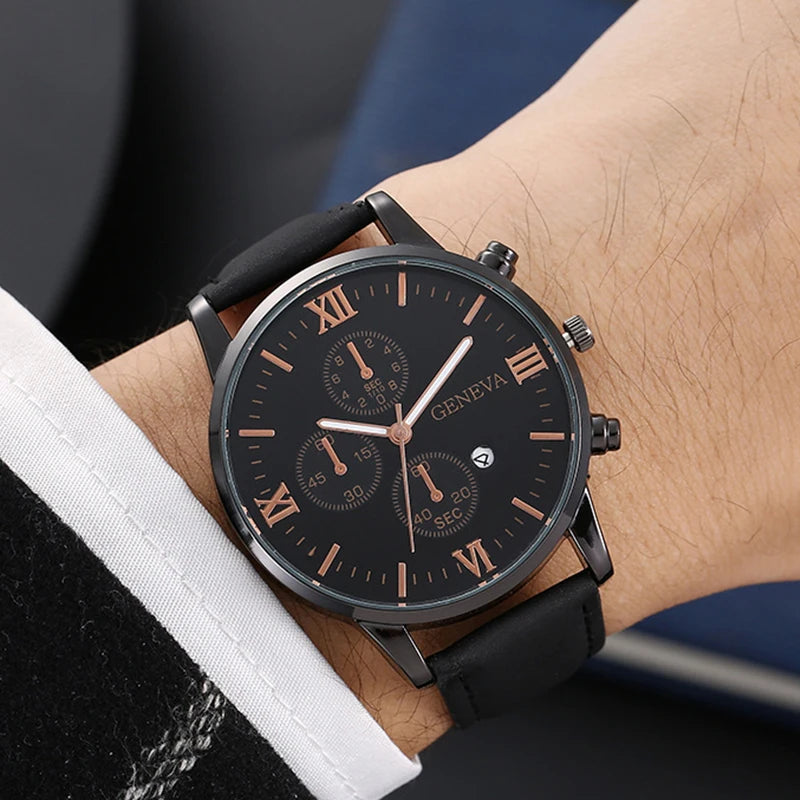 Men's Quartz Sports Watch with Leather Strap and Calendar 1