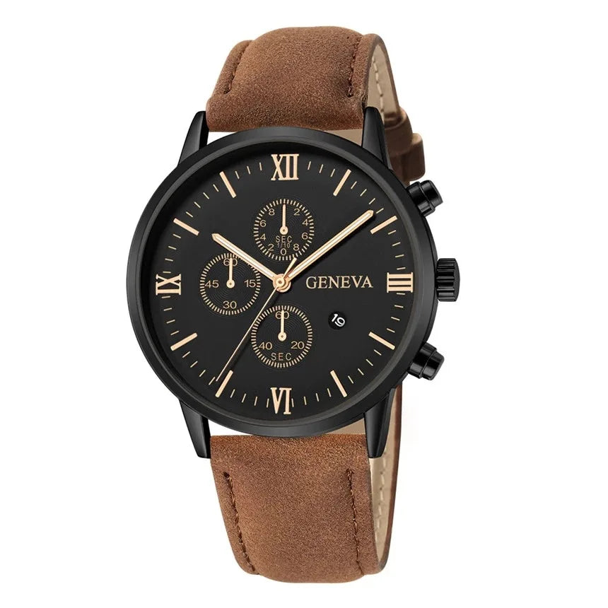 Men's Quartz Sports Watch with Leather Strap and Calendar 10