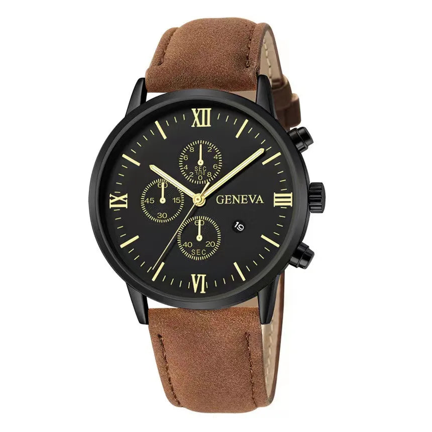 Men's Quartz Sports Watch with Leather Strap and Calendar 11