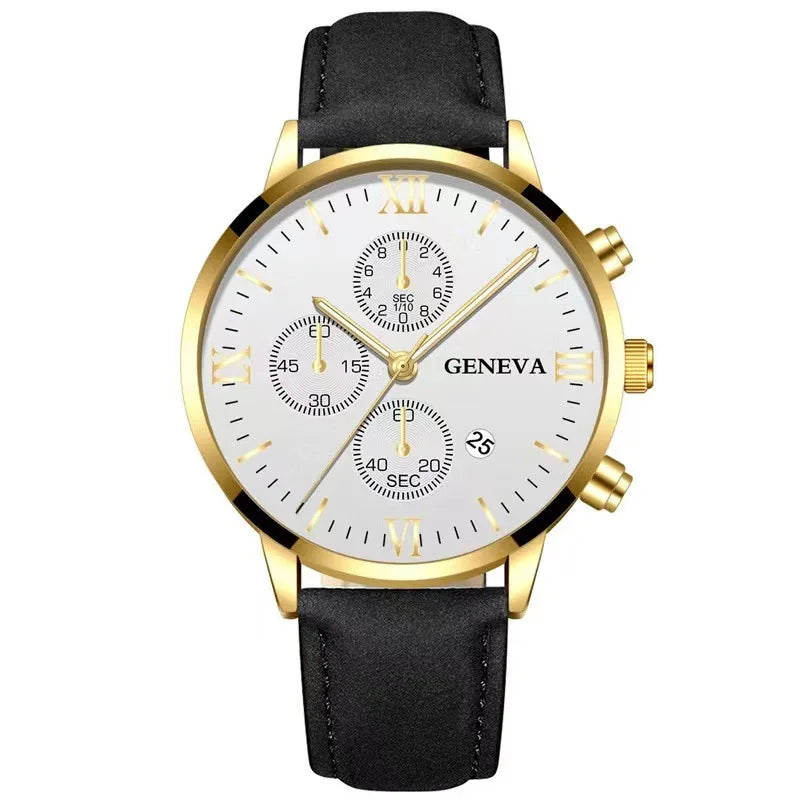 Men's Quartz Sports Watch with Leather Strap and Calendar 12