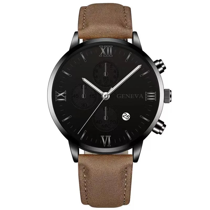 Men's Quartz Sports Watch with Leather Strap and Calendar 18