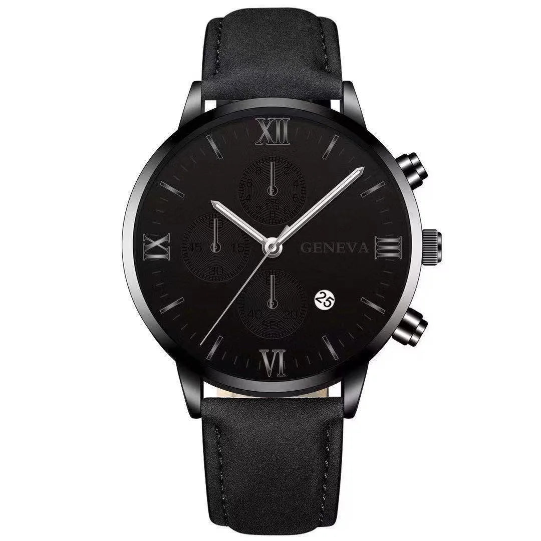 Men's Quartz Sports Watch with Leather Strap and Calendar 19
