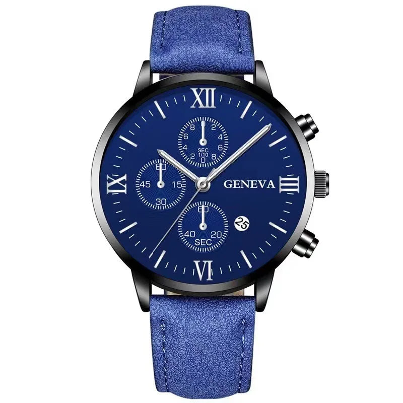 Men's Quartz Sports Watch with Leather Strap and Calendar 20