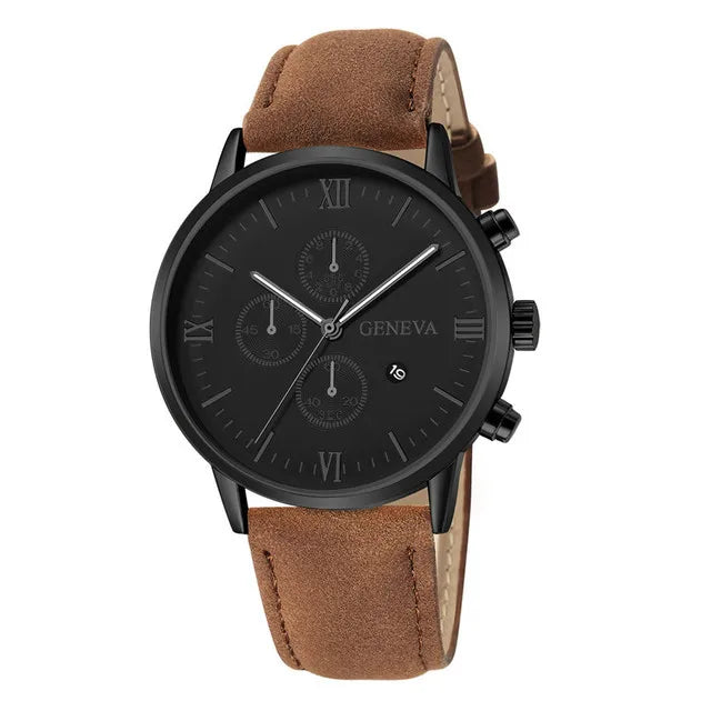 Men's Quartz Sports Watch with Leather Strap and Calendar 3